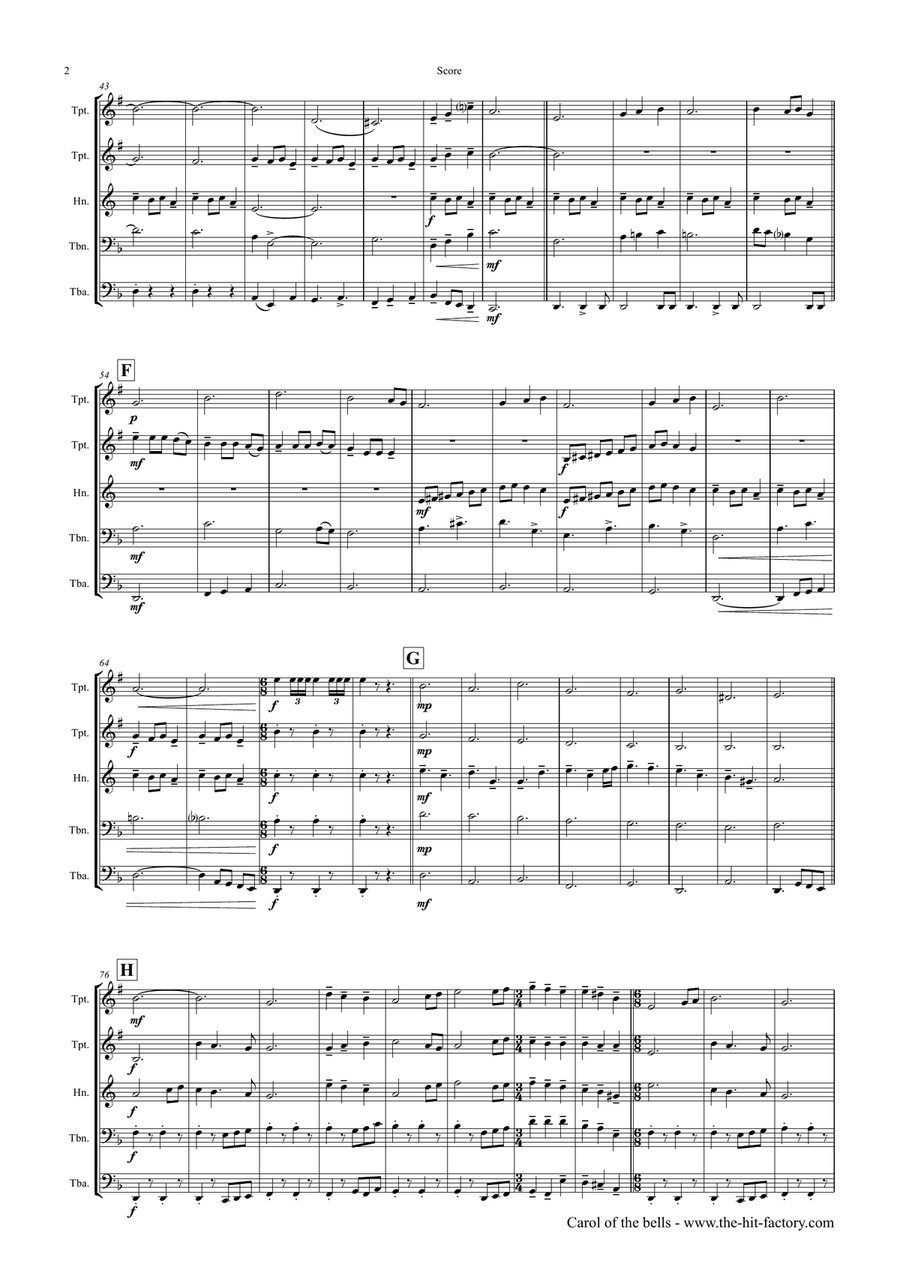Carol of the Bells - Pentatonix style - Brass Quintet Brass Quintet scores gallery preview page 2