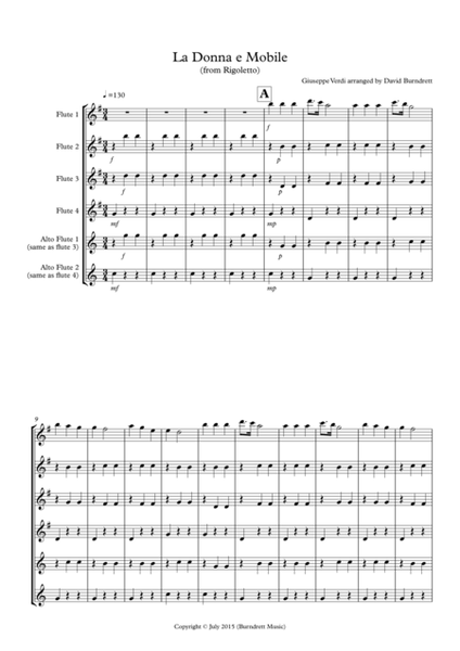 La Donna e Mobile (from Rigoletto) for Flute Quartet image number null