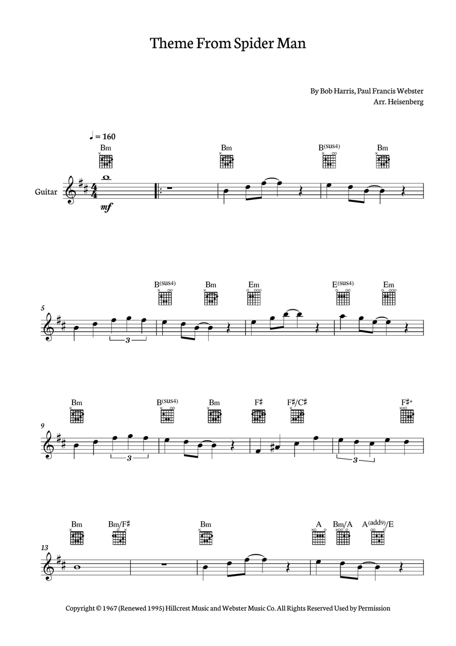 Theme From Spider Man Acoustic Guitar scores gallery preview page 1