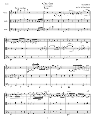 Book cover for Vittorio Monti - Czardas arr. violin, viola and cello (score and parts)