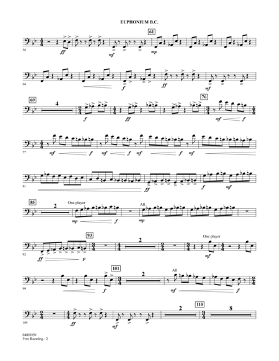 Free Running - Euphonium in Bass Clef Concert Band scores gallery preview page 2