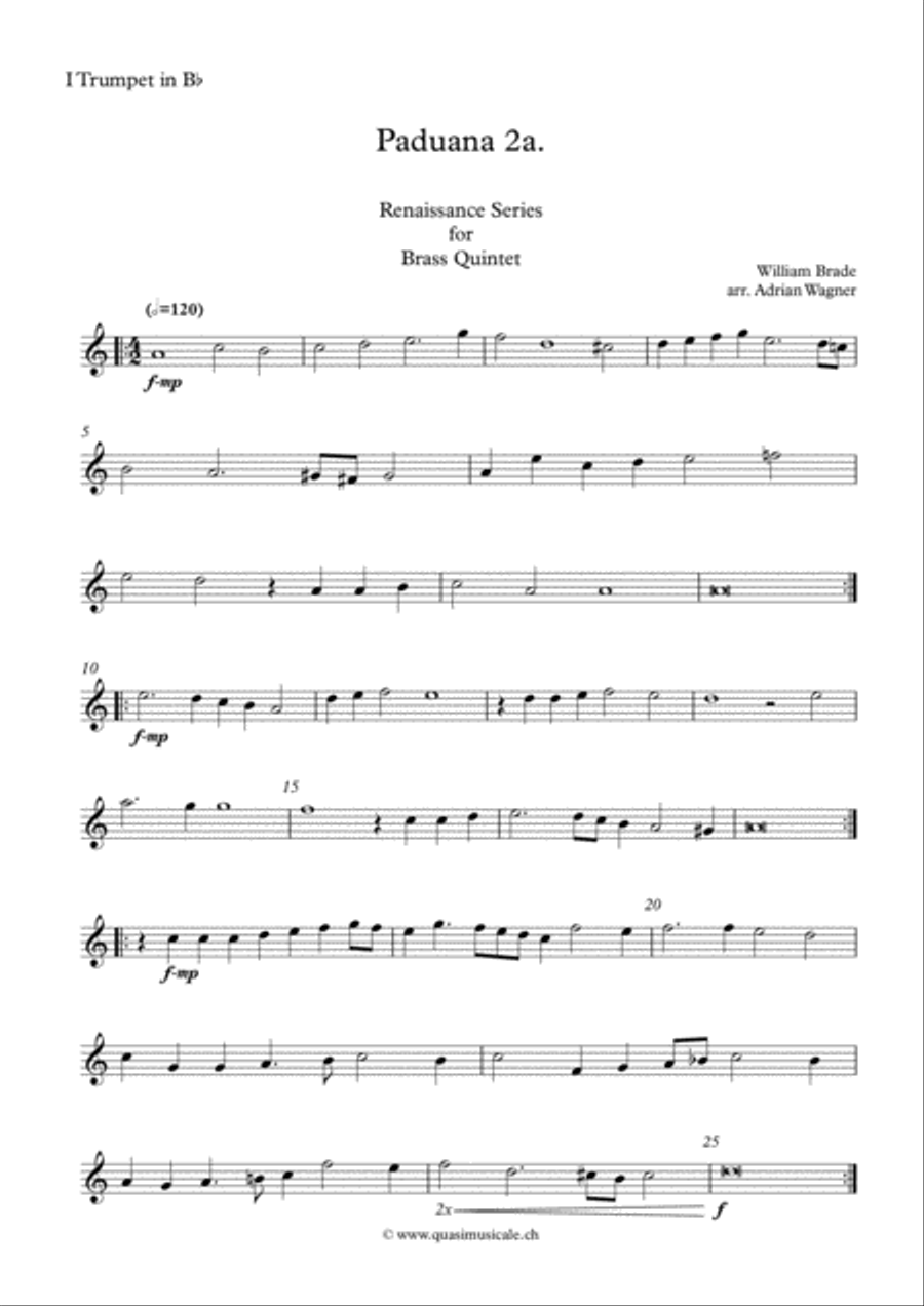 Paduana 2a. (William Brade) Brass Quintet arr. Adrian Wagner Brass Quintet scores gallery preview page 6