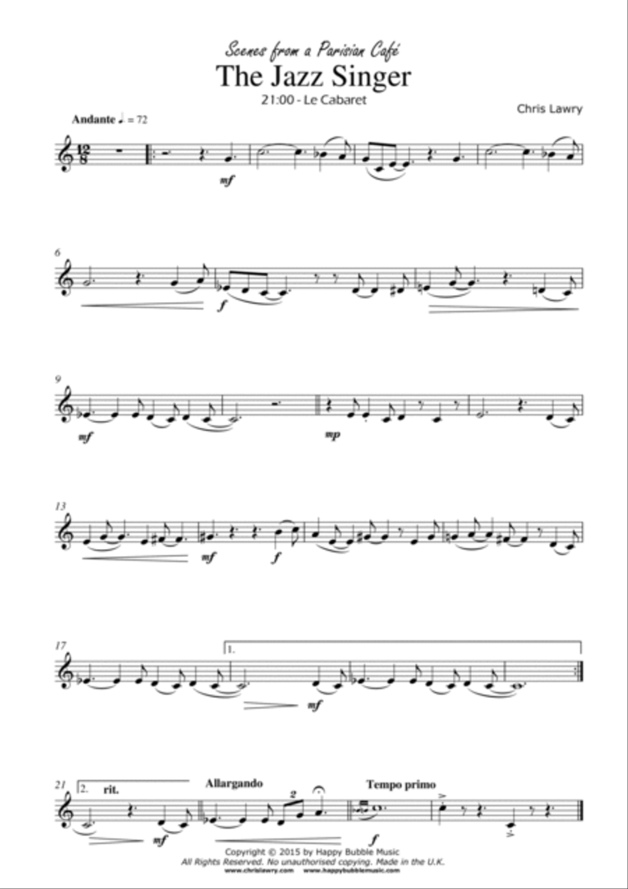 The Jazz Singer - for Bb Brass [Treble Clef] & Piano (from Scenes from a Parisian Cafe) Large Ensemble scores gallery preview page 2