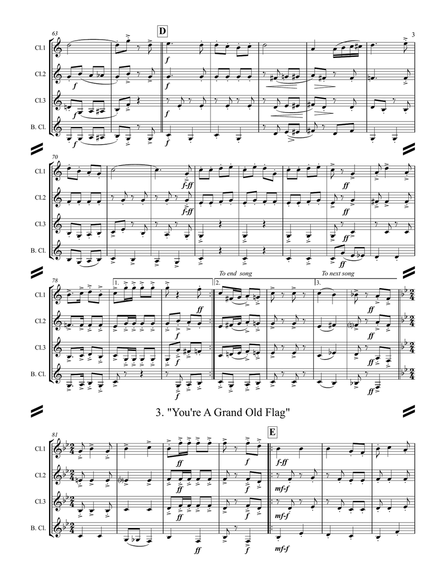 A Patriotic Medley by George M. Cohan (for Clarinet Quartet) Clarinet Quartet scores gallery preview page 4