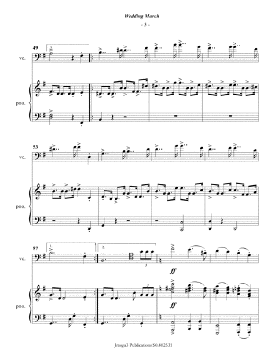 Mendelssohn: Wedding March for Cello & Piano - High Version Piano Accompaniment scores gallery preview page 6