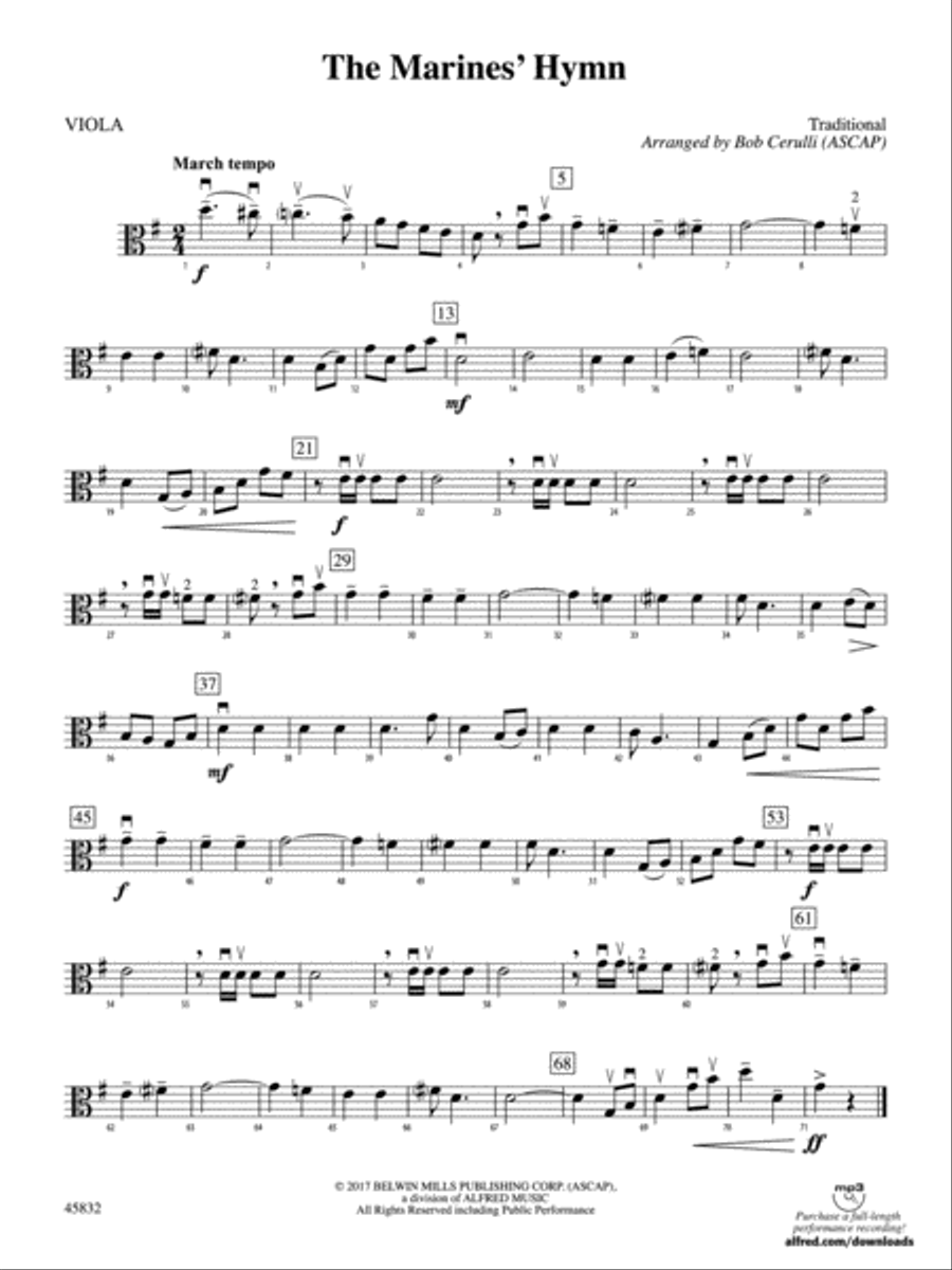 The Marines' Hymn: Viola String Orchestra scores gallery preview page 1