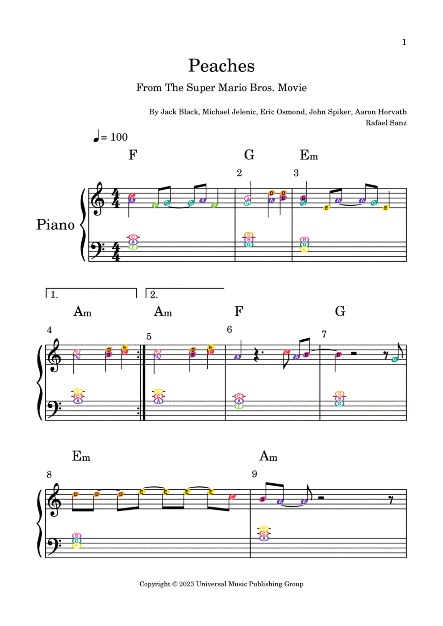 Peaches Easy Piano scores gallery preview page 1