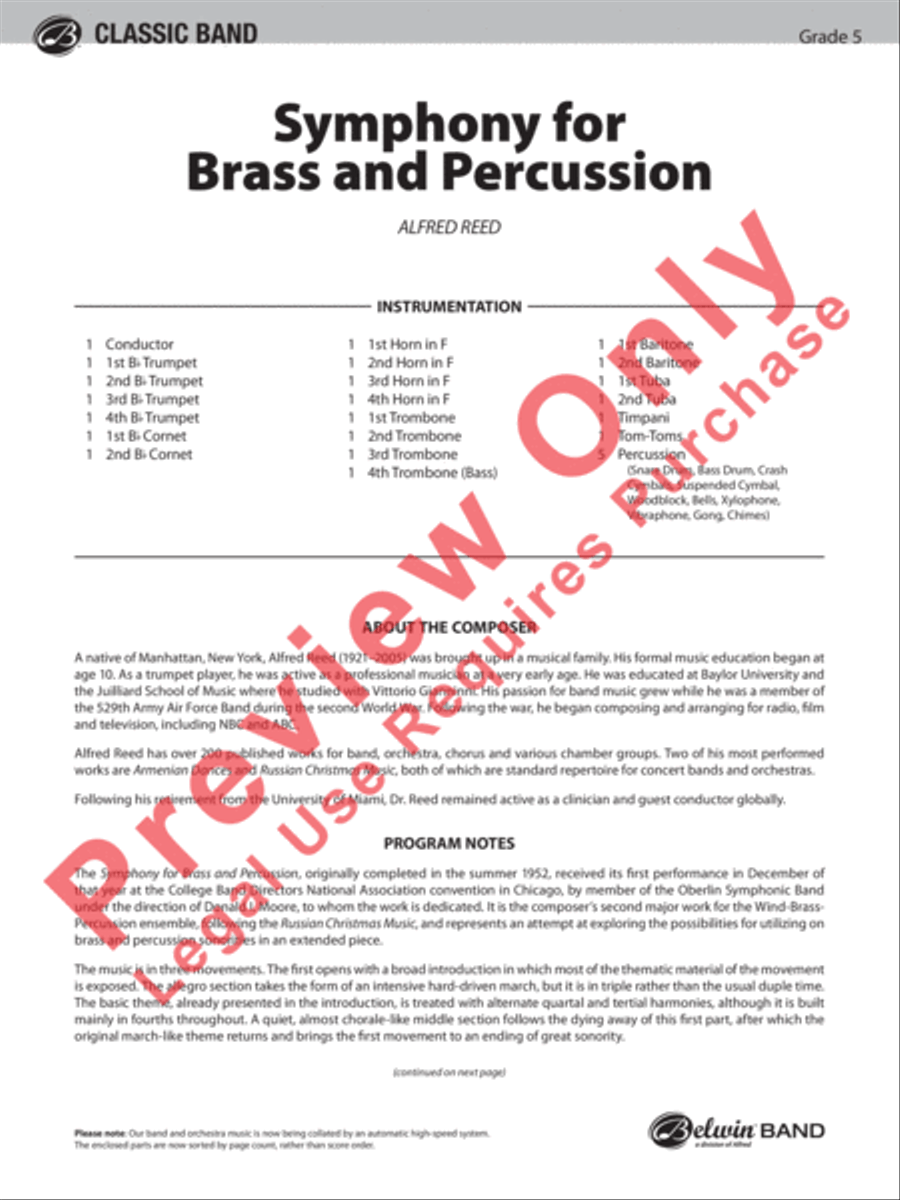 Symphony for Brass and Percussion (score only) Concert Band scores gallery preview page 2