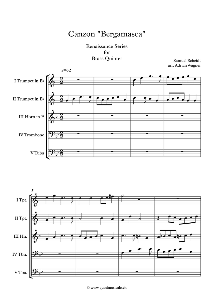 Canzon Bergamasca (Samuel Scheidt) Brass Quintet arr. Adrian Wagner image number null