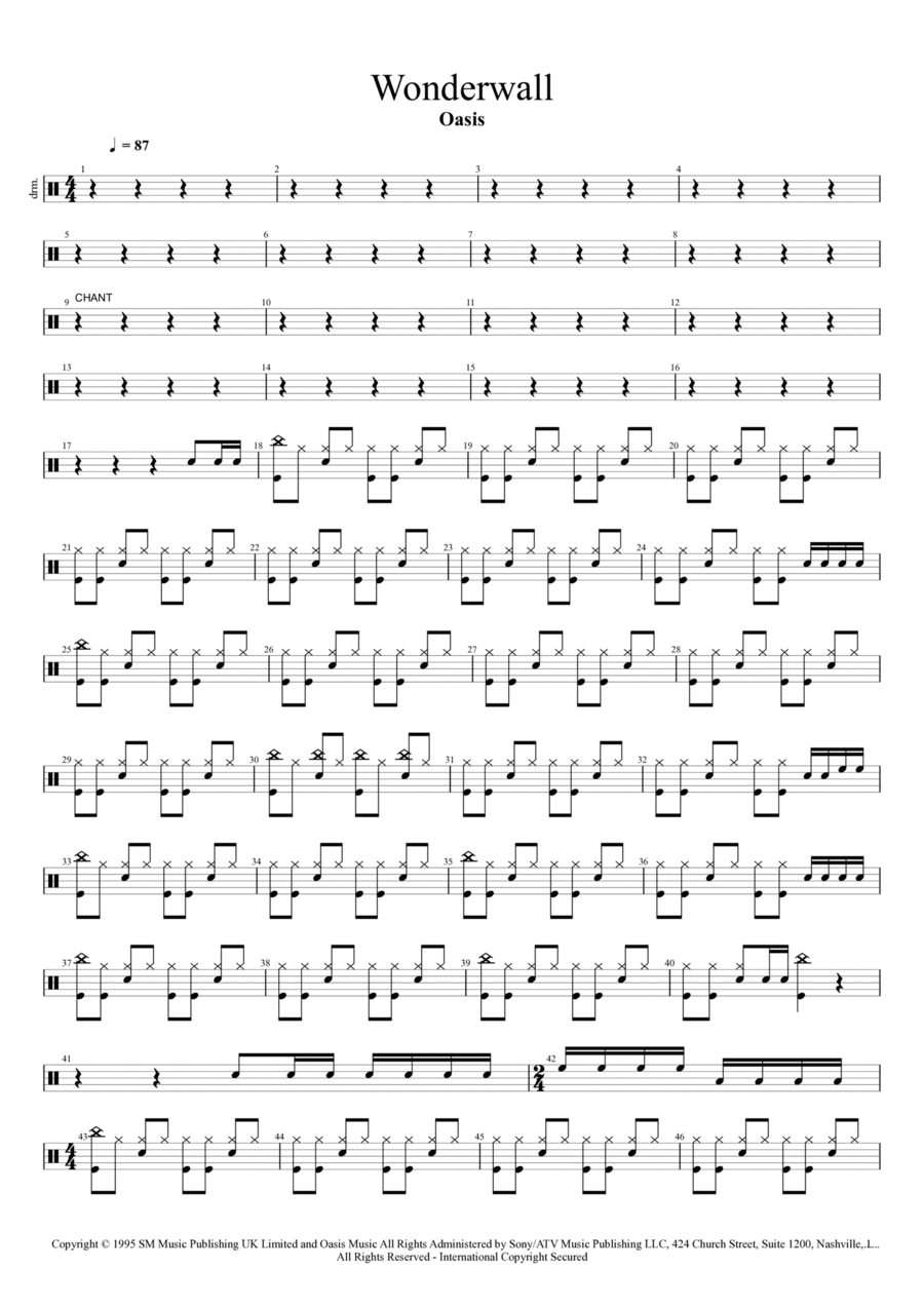 Wonderwall Drum Set scores gallery preview page 1
