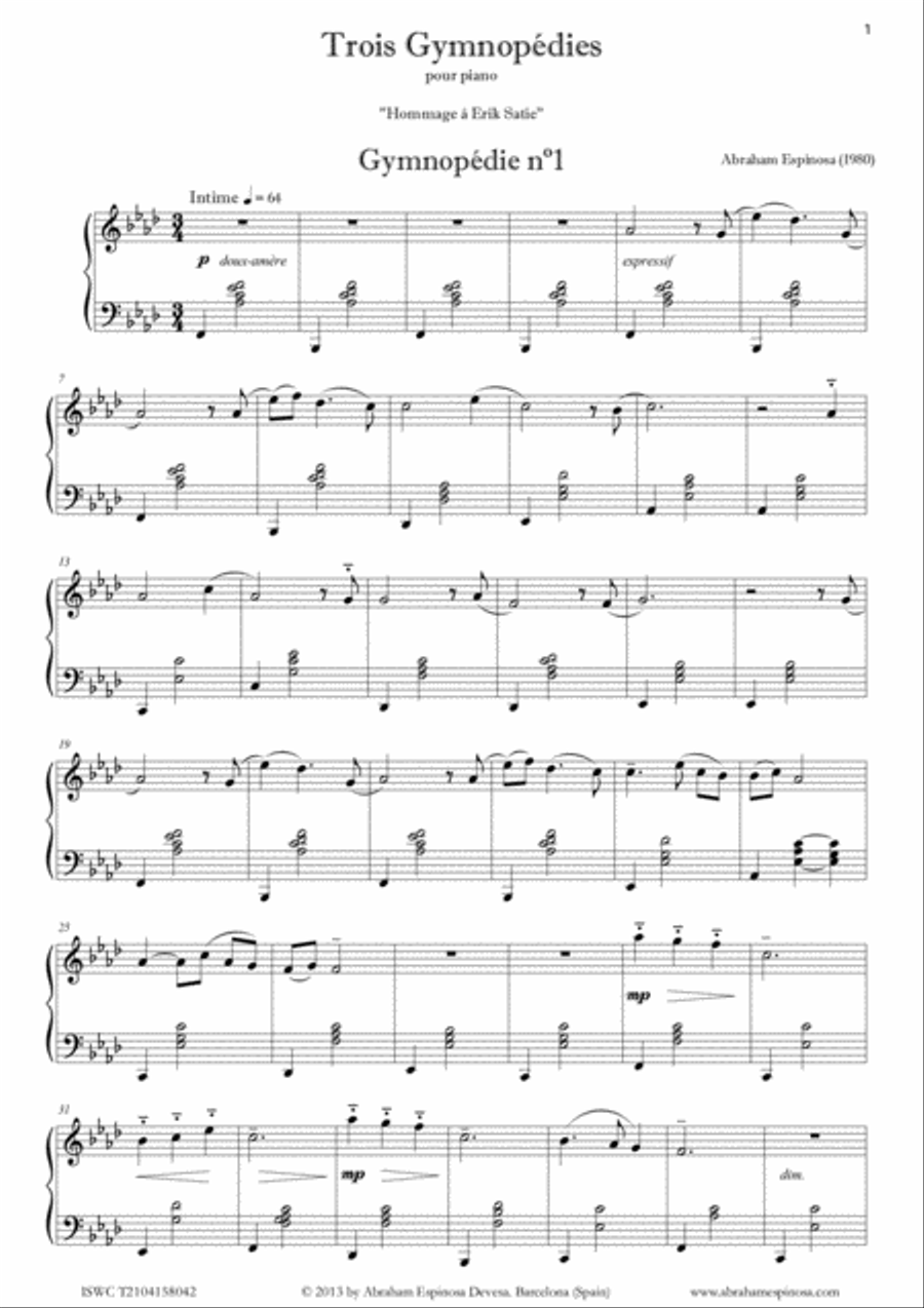 3 gymnopédies pour piano 