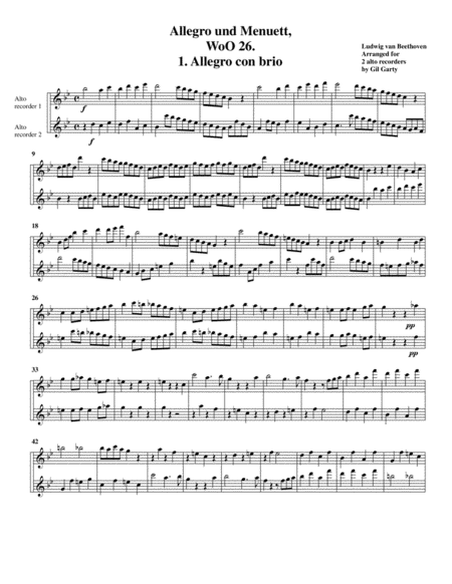Allegro & Minuet, WoO 26 (arrangement for 2 recorders)