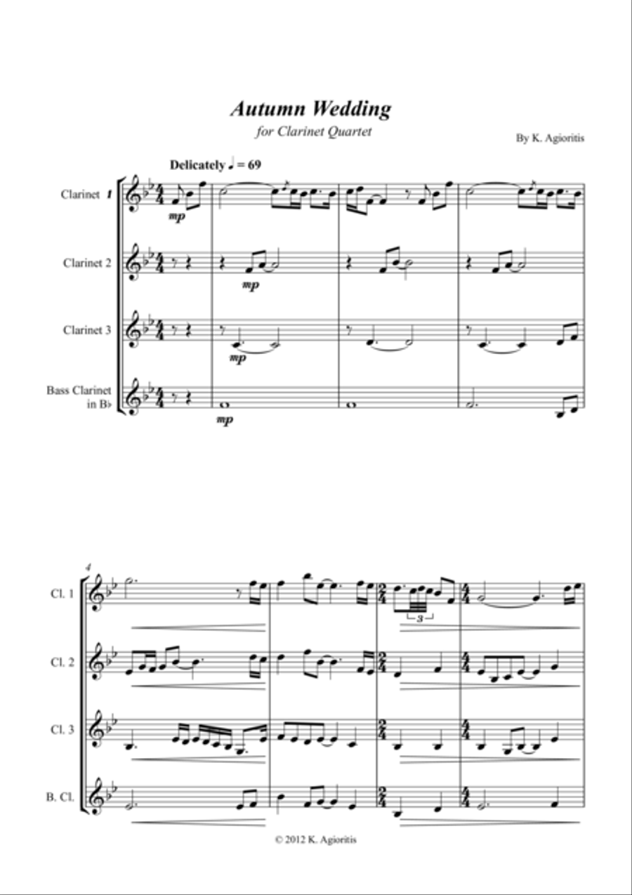 Autumn Wedding - for Clarinet Quartet Clarinet Quartet scores gallery preview page 1