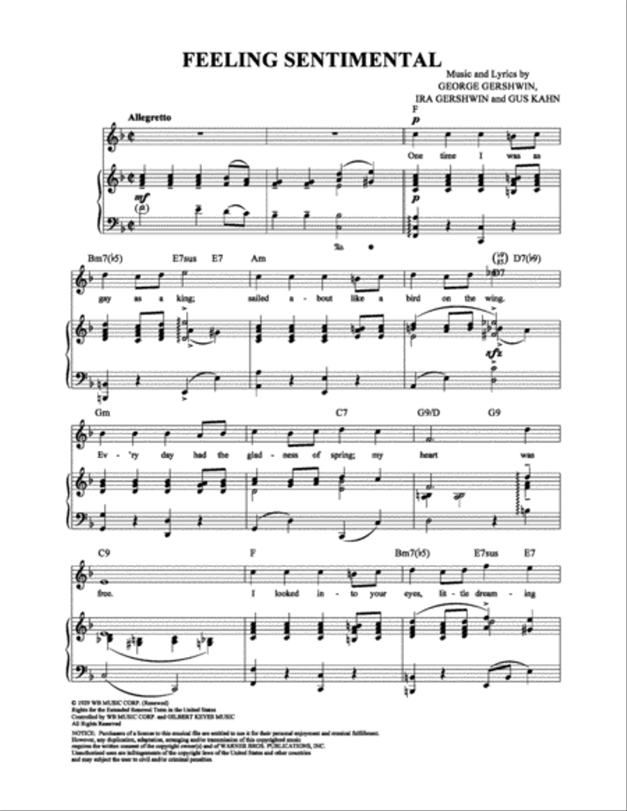 Feeling Sentimental Piano, Vocal, Guitar scores gallery preview page 1