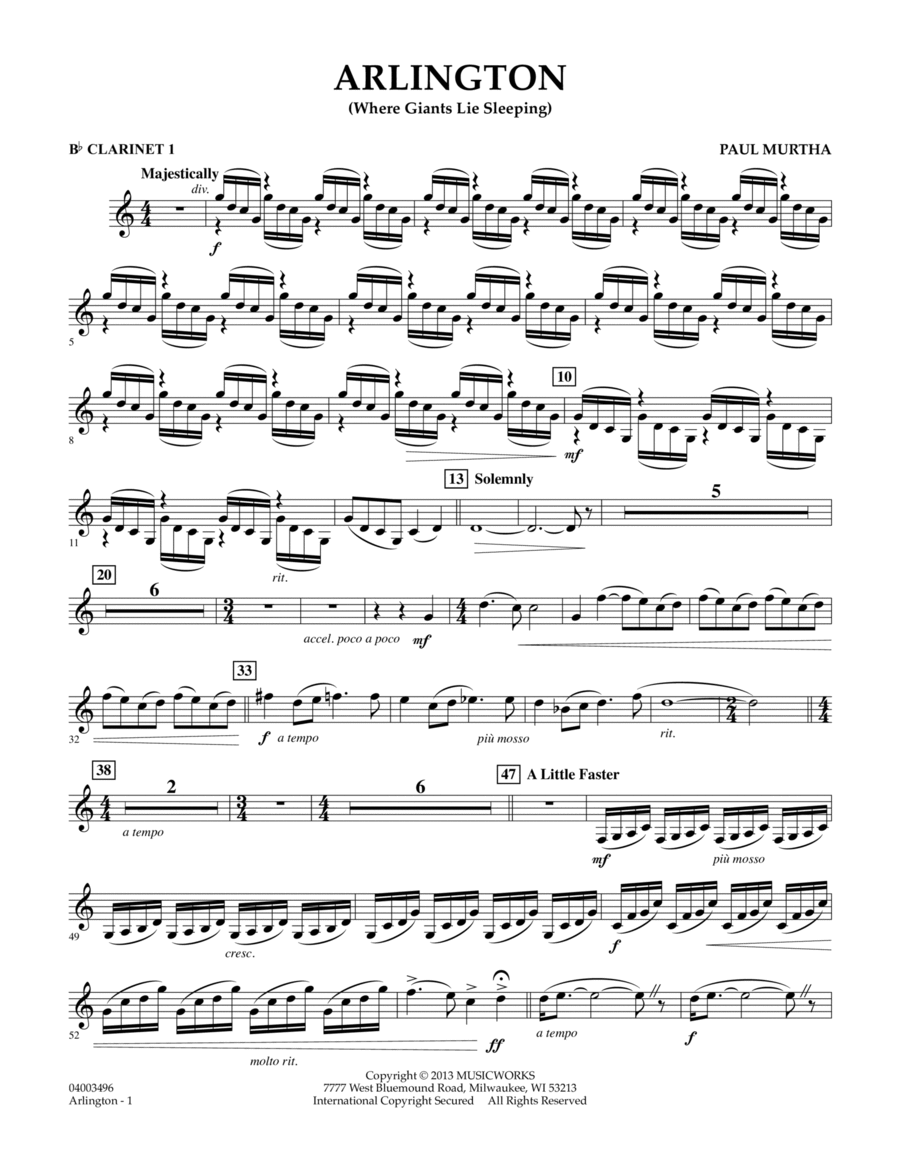 Arlington (Where Giants Lie Sleeping) - Bb Clarinet 1 Concert Band scores gallery preview page 1
