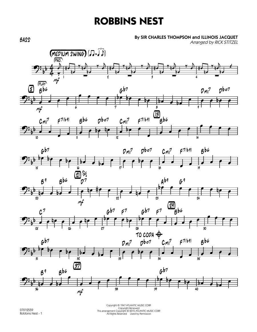 Robbins Nest - Bass Robbins Nest - Bass Jazz Ensemble scores gallery preview page 1