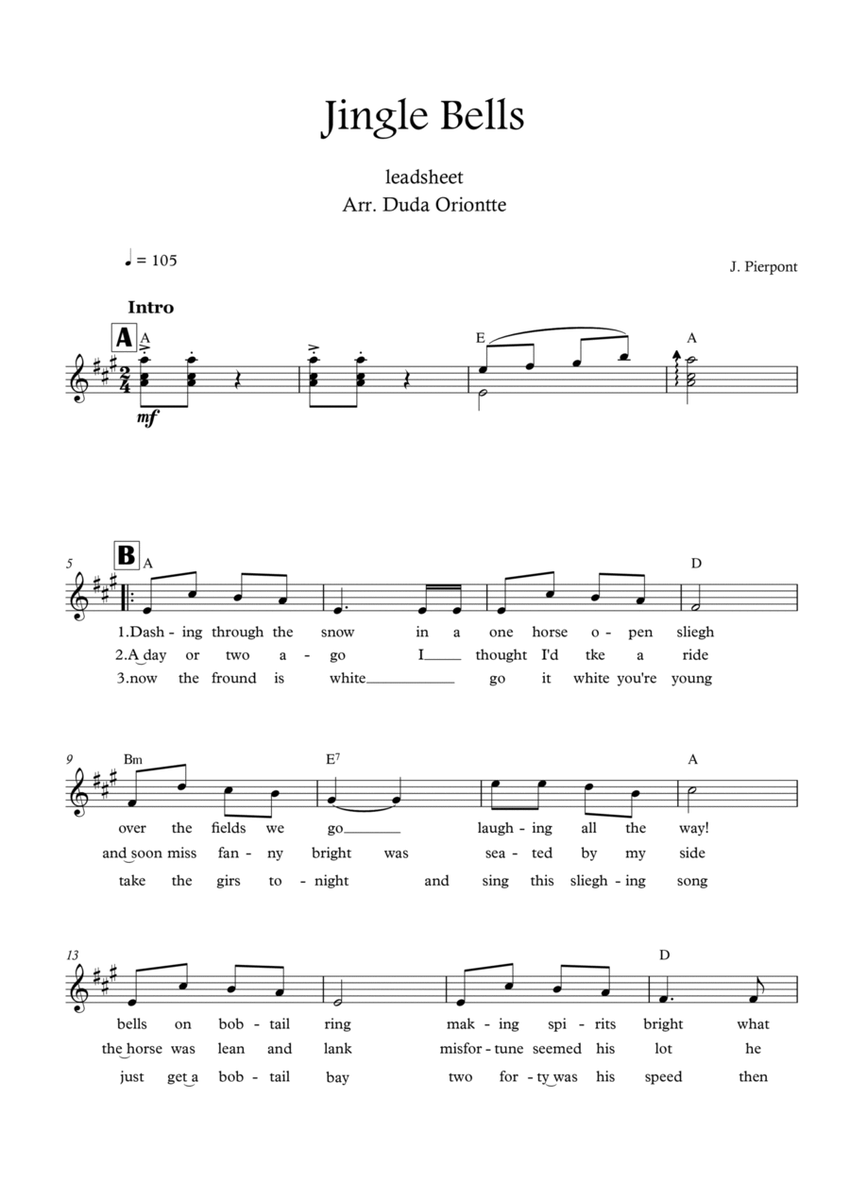 Jingle Bells (A major - leadhsheet - with lyrics) image number null