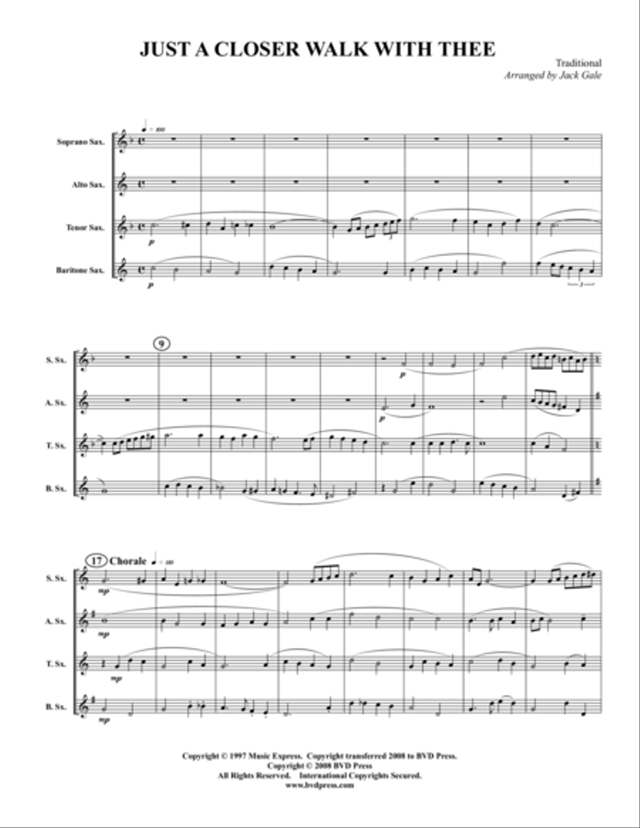 Just a Closer Walk Just a Closer Walk Saxophone Quartet scores gallery preview page 1