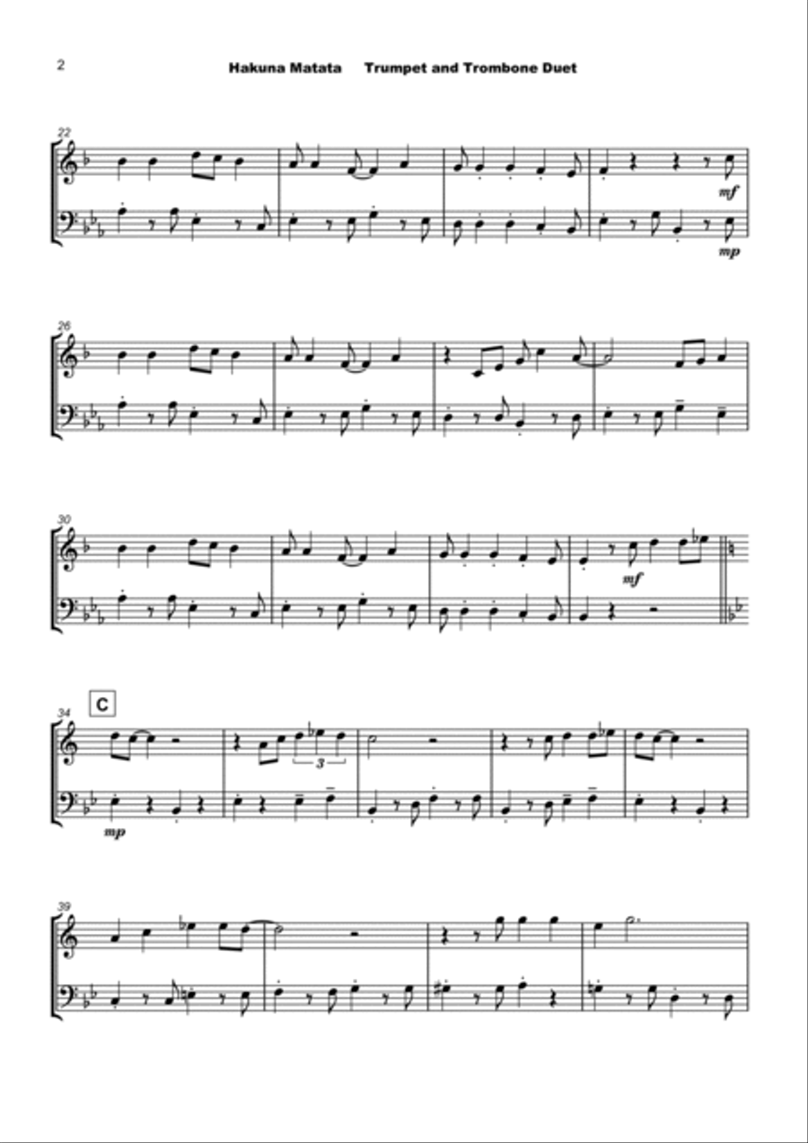 Hakuna Matata Brass Duet scores gallery preview page 3