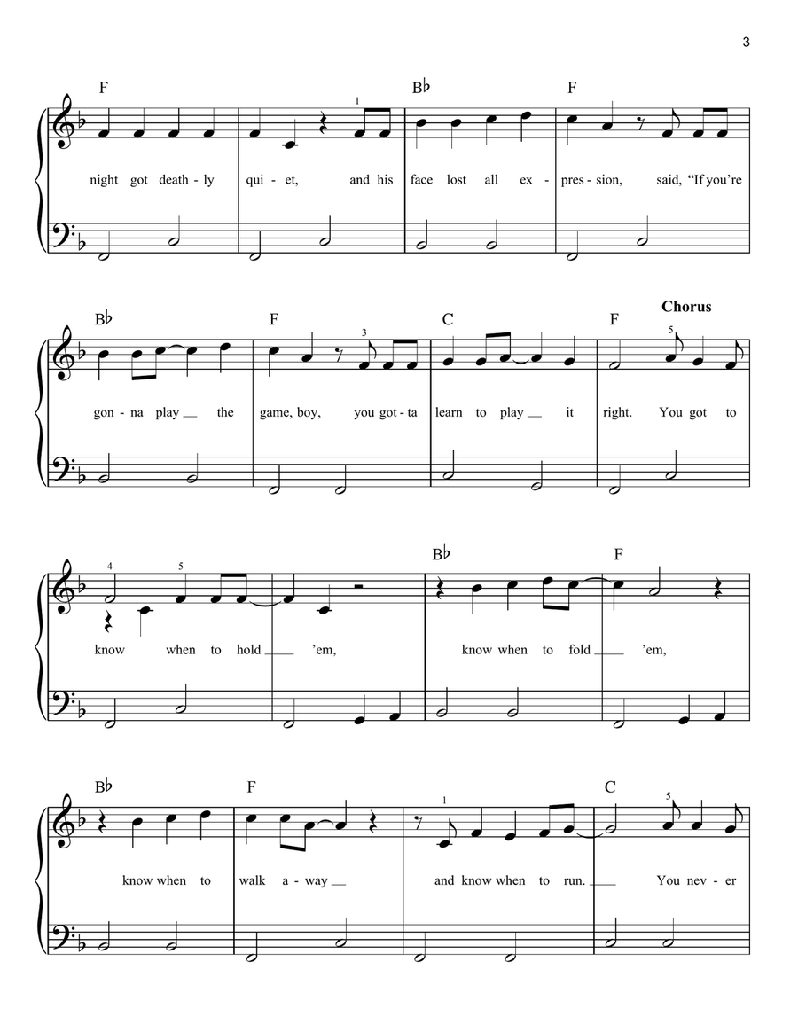 The Gambler The Gambler Easy Piano scores gallery preview page 3