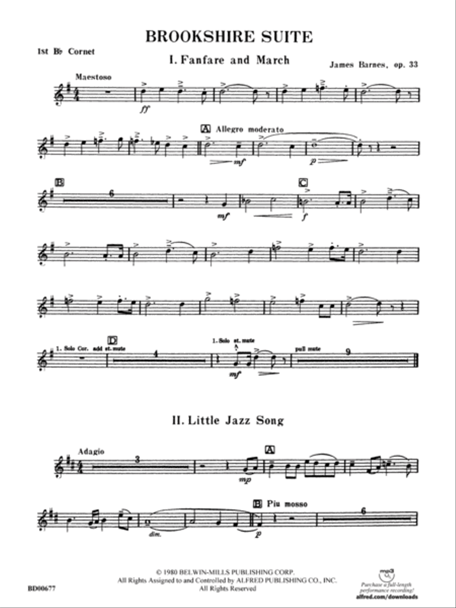 Brookshire Suite: 1st B-flat Cornet Concert Band scores gallery preview page 1