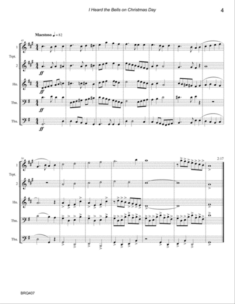 I HEARD THE BELLS ON CHRISTMAS DAY - unaccompanied BRASS QUINTET Brass Quintet scores gallery preview page 4