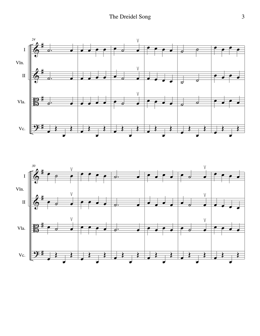 The Dreidel Song (I Have a Little Dreidel) - for string quartet String Quartet scores gallery preview page 3