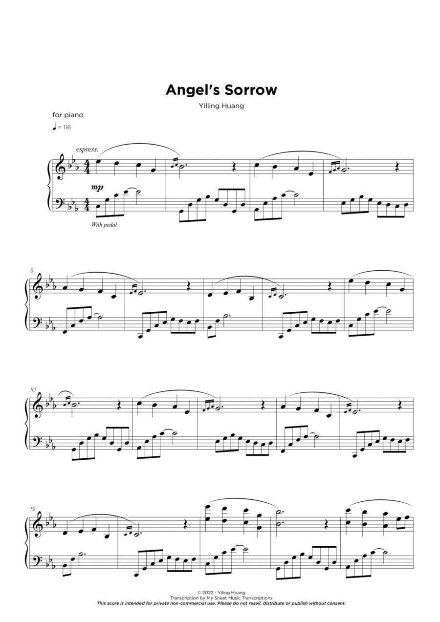 Angel's Sorrow Piano, Vocal, Guitar scores gallery preview page 1