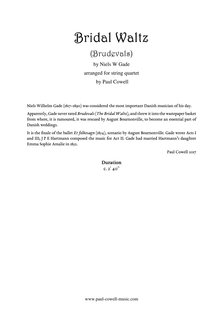 NIELS GADE Bridal Waltz for string quartet String Quartet scores gallery preview page 2