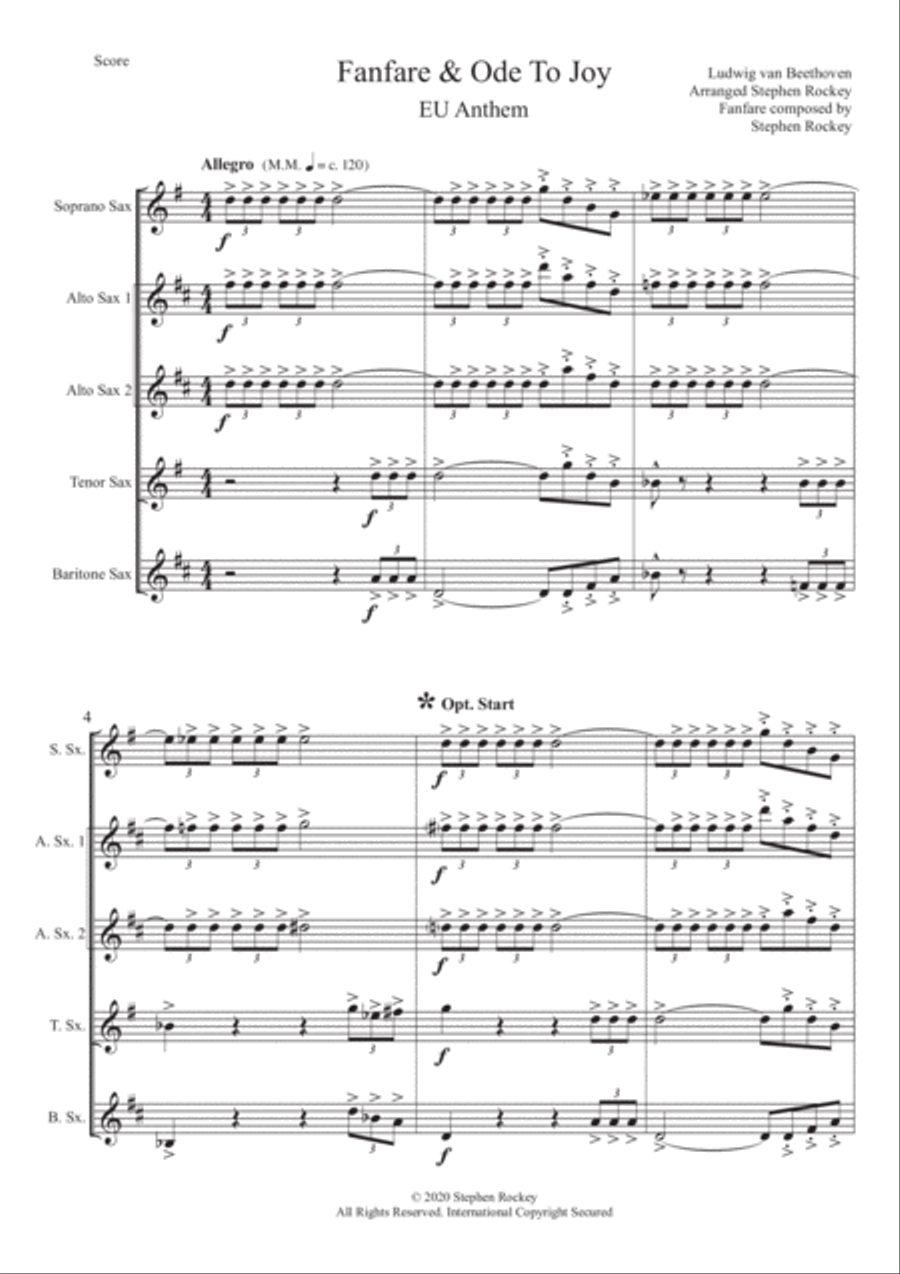 Fanfare and Ode To Joy for Saxophone Quintet Saxophone Quintet scores gallery preview page 3