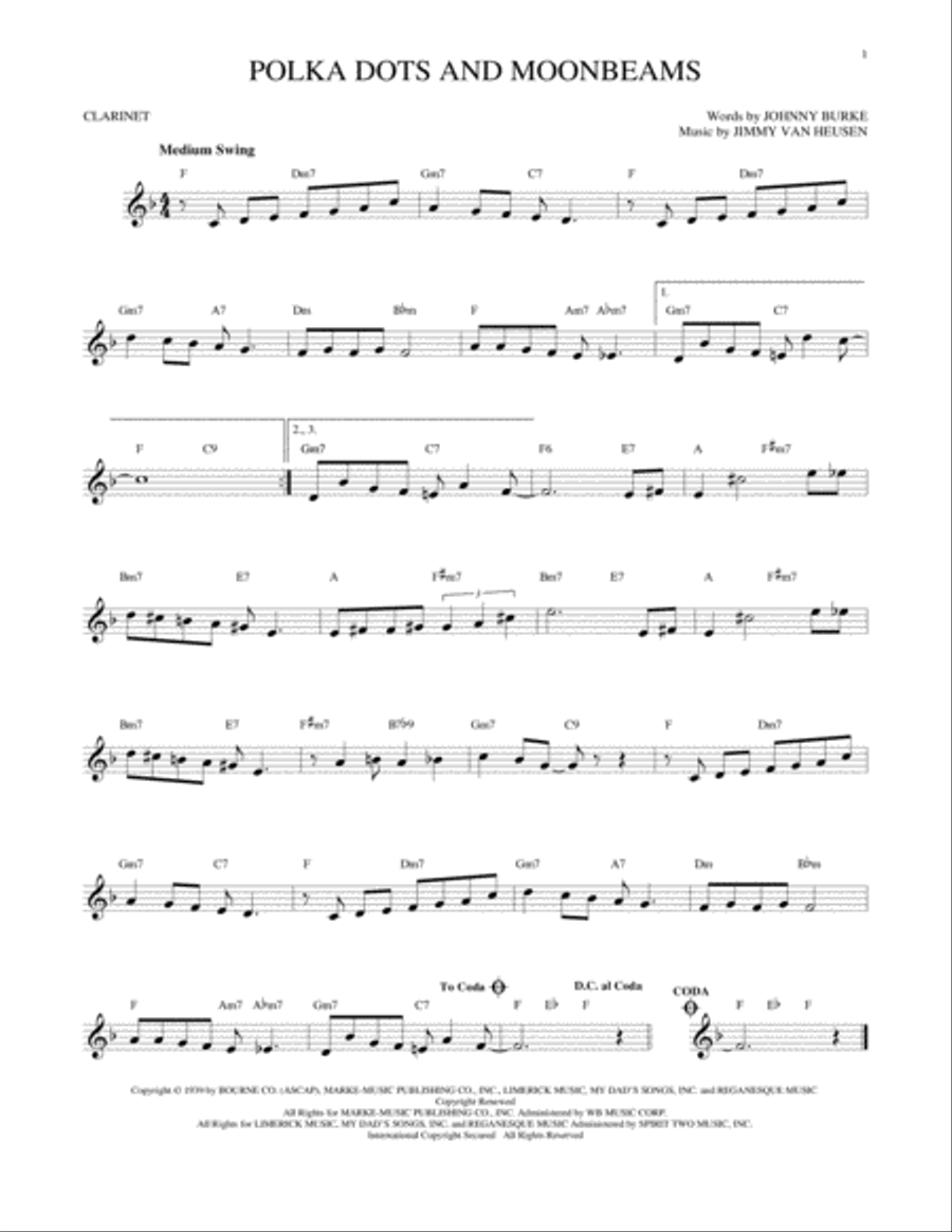 Polka Dots And Moonbeams Polka Dots And Moonbeams Clarinet Solo scores gallery preview page 1