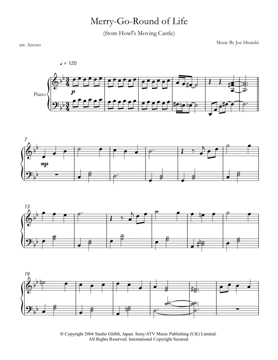 Merry-go-round Of Life Easy Piano scores gallery preview page 1