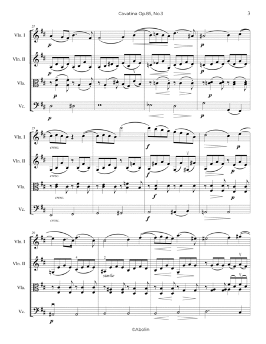 Raff: Cavatina, Op.85, No.3 - String Quartet String Quartet scores gallery preview page 4