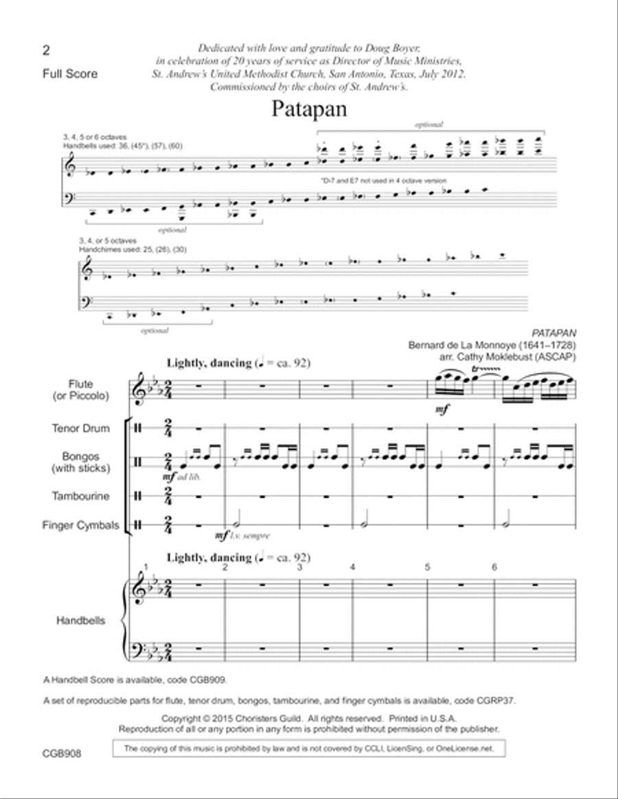 Patapan - Full Score Handbell Choir scores gallery preview page 2