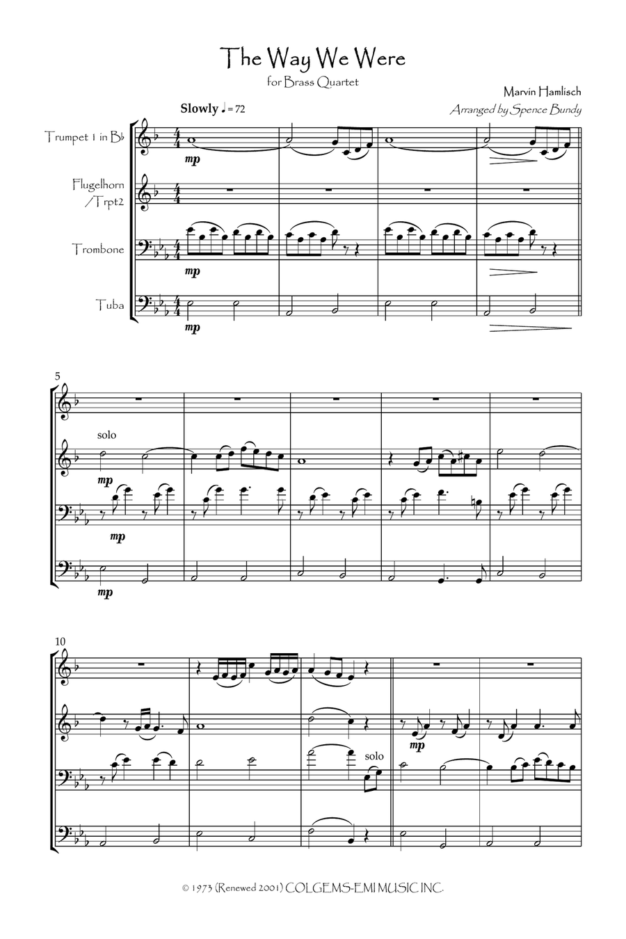 The Way We Were The Way We Were Brass Quartet scores gallery preview page 2