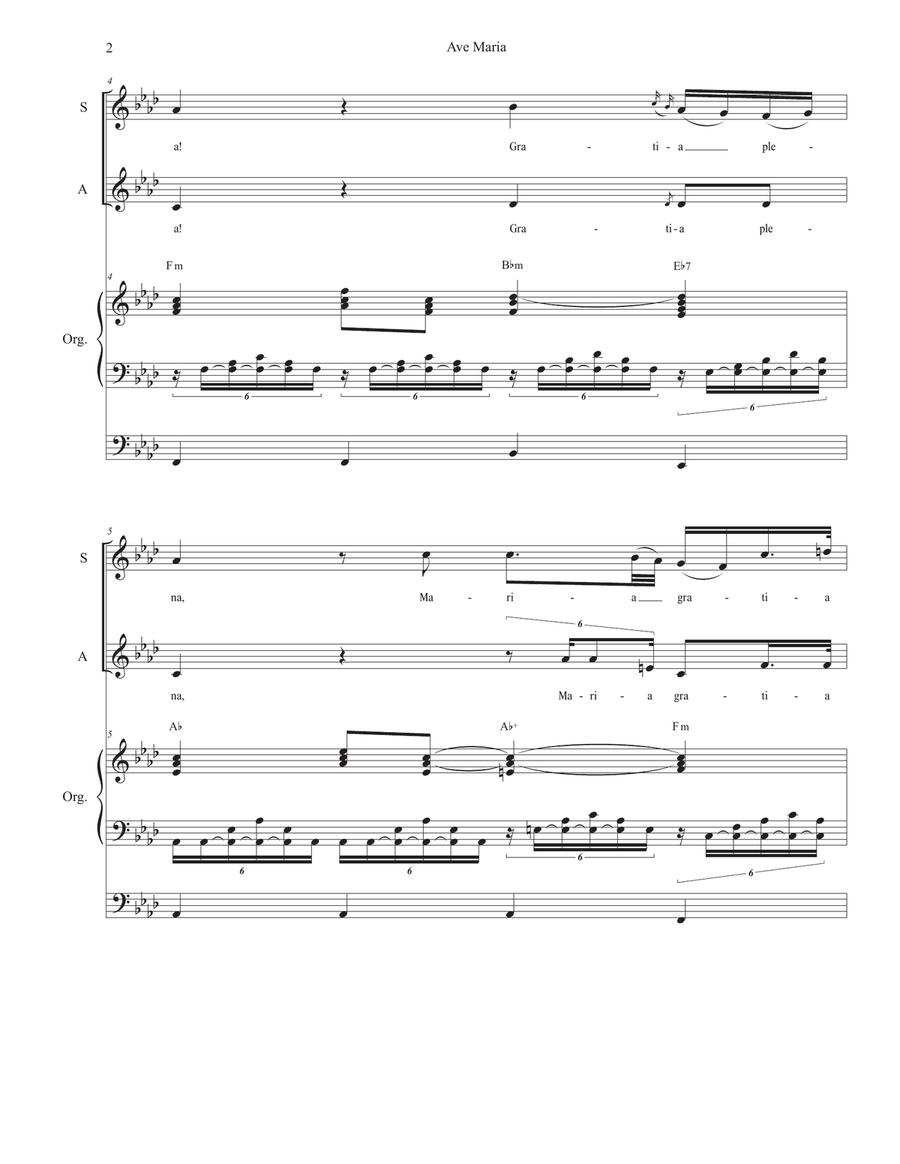 Ave Maria (Duet for Soprano & Alto Solo - Medium Key - Organ Accompaniment) Alto Voice scores gallery preview page 3