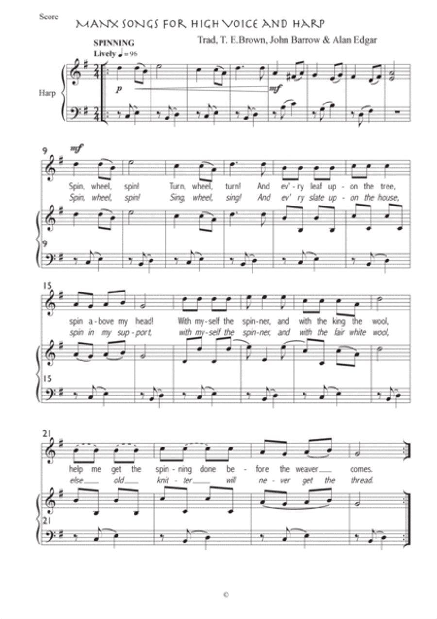 MANX SONGS: HIGH VOICE with HARP [or pianoforte Harp scores gallery preview page 4
