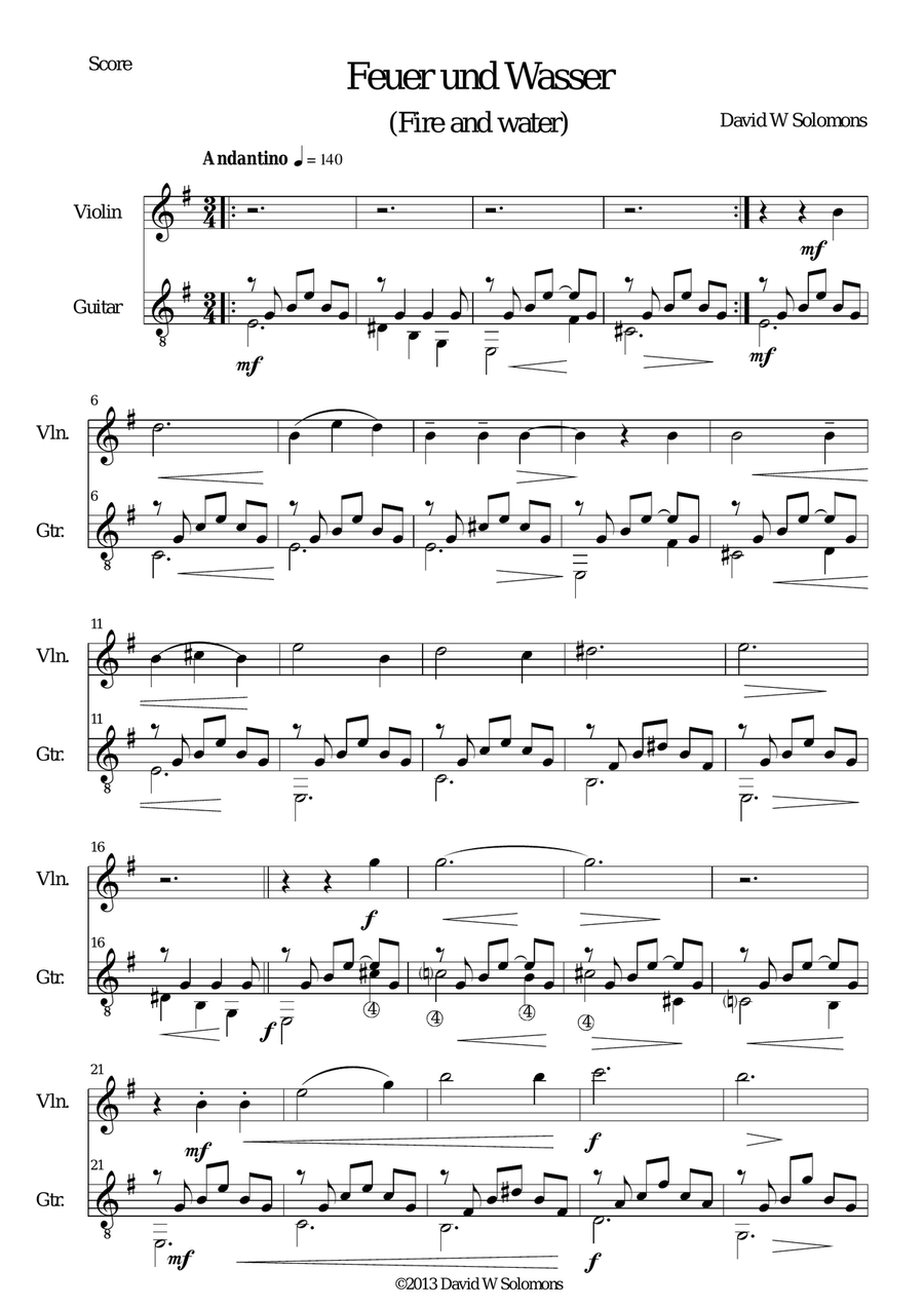 Feuer und Wasser (Fire and Water) for violin and guitar String Duet scores gallery preview page 1