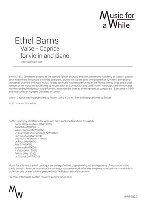 Book cover for Ethel Barns - Valse Caprice for violin and piano (score and violin part)