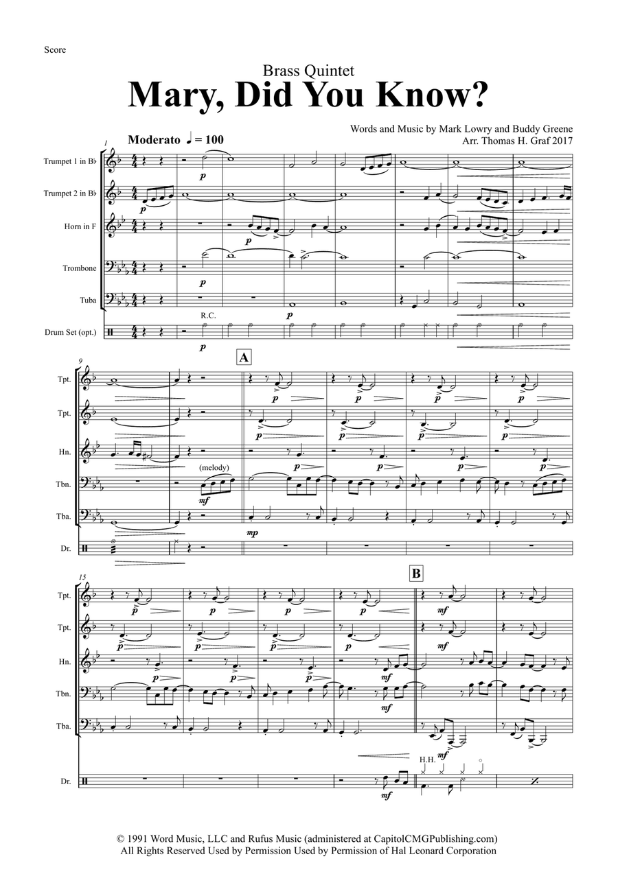 Mary, Did You Know? Brass Ensemble scores gallery preview page 1