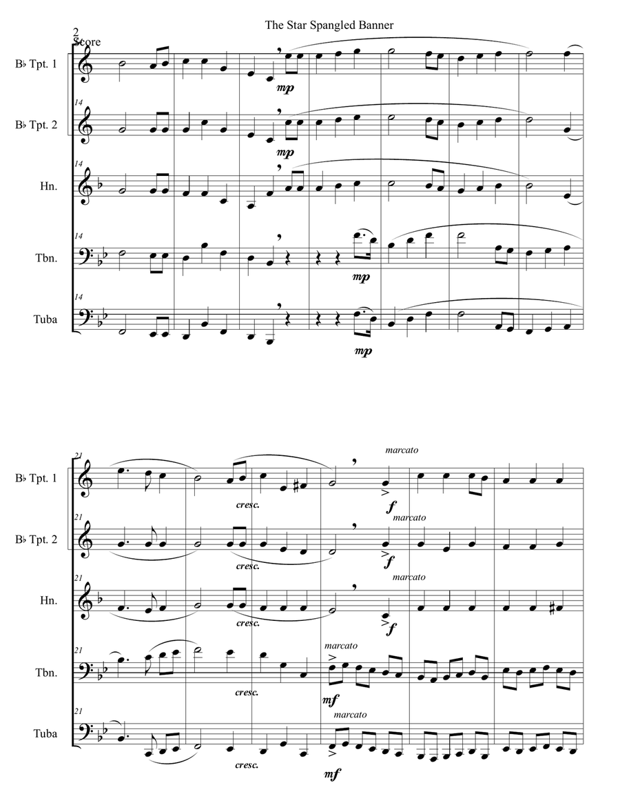 Star Spangled Banner and Trio from National Emblem March-Brass Quintet Brass Quintet scores gallery preview page 3