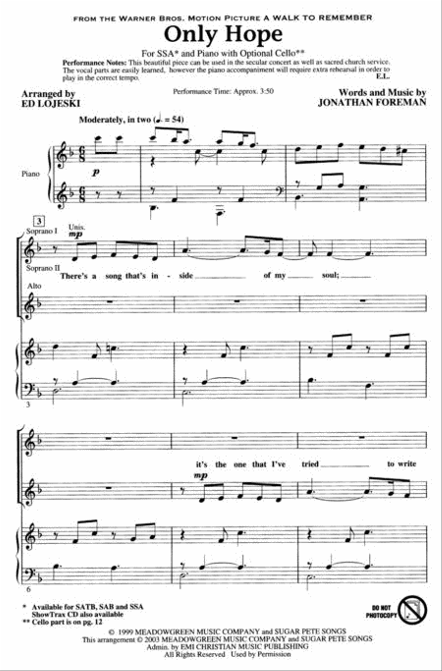 Only Hope (from A Walk to Remember) SSA scores gallery preview page 2