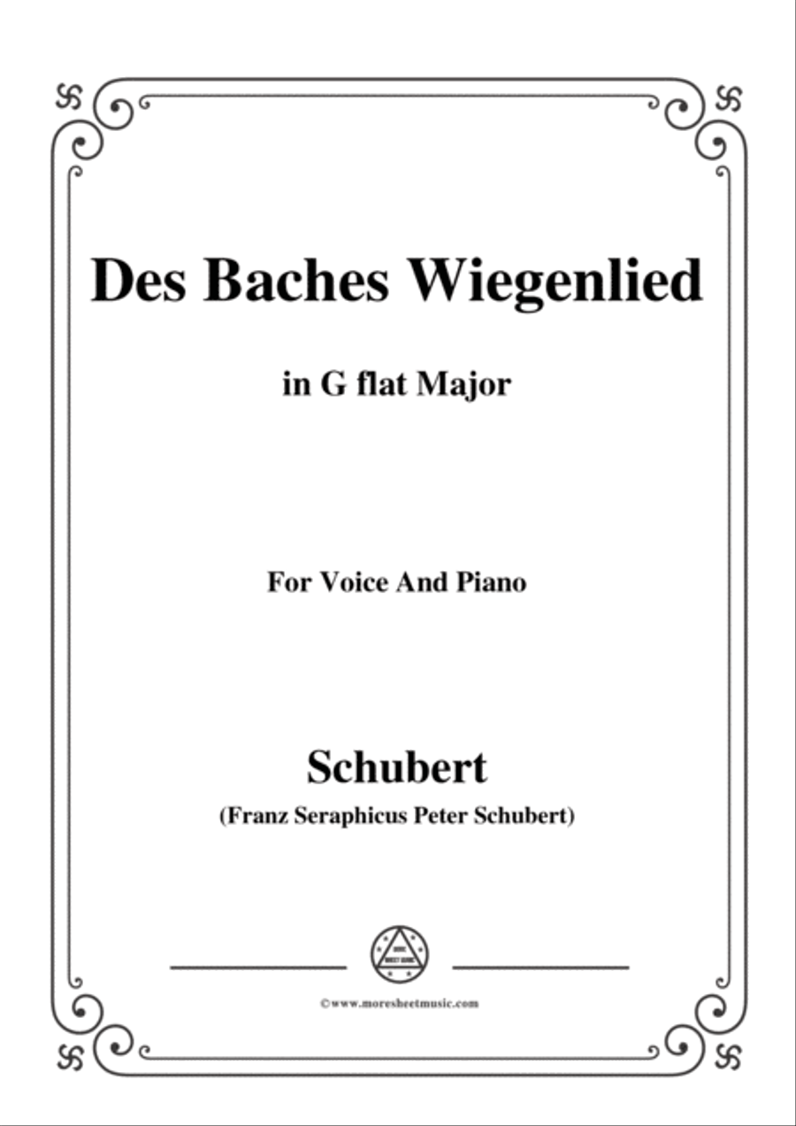 Schubert-Des Baches Wiegenlied,from 'Die Schöne Müllerin',Op.25 No.20,in G flat Major,for Voice&Pian Voice scores gallery preview page 1