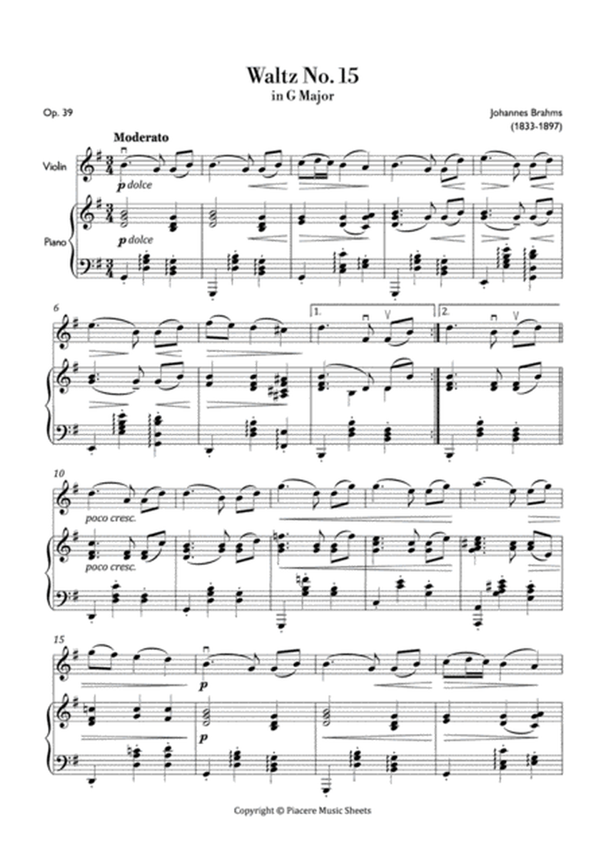 J. Brahms - Waltz No. 15 in G Major - Easy image number null