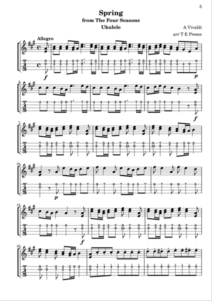 Themes from Vivaldi's The Four Seasons arranged for ukulele duet by Thomas Preece Brass Ensemble scores gallery preview page 6