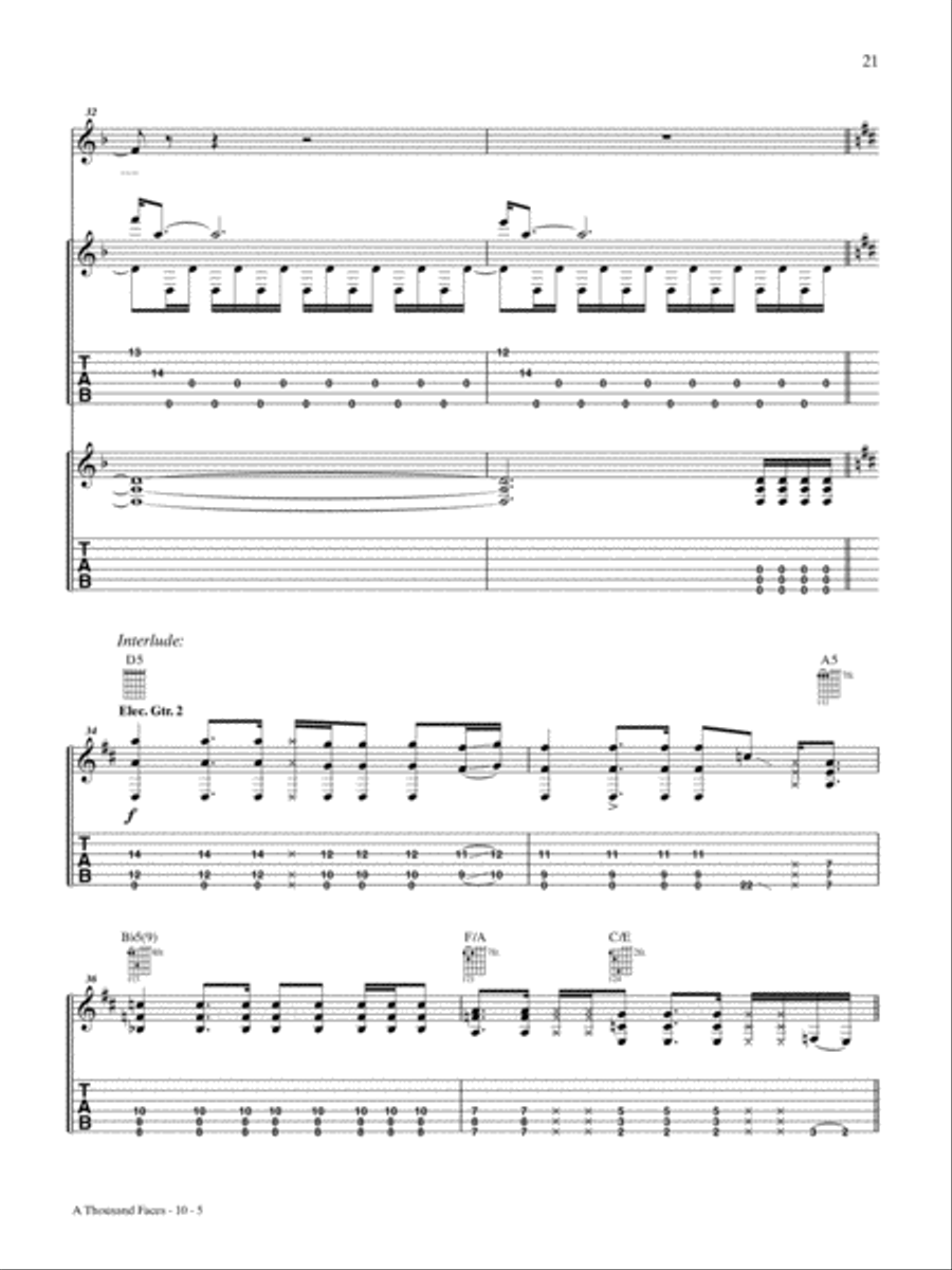 A Thousand Faces Guitar Tablature scores gallery preview page 5