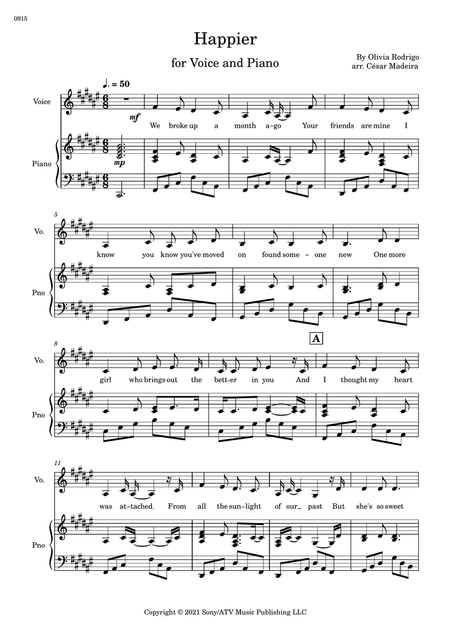 Happier Piano, Vocal scores gallery preview page 1