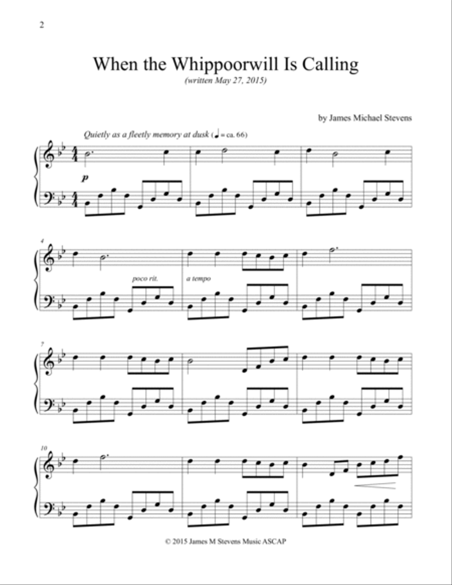 When the Whippoorwill Is Calling Piano Solo scores gallery preview page 2