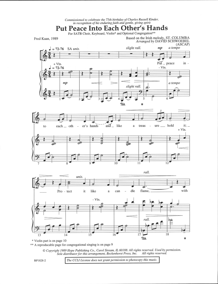 Put Peace into Each Other's Hands 4-Part scores gallery preview page 2
