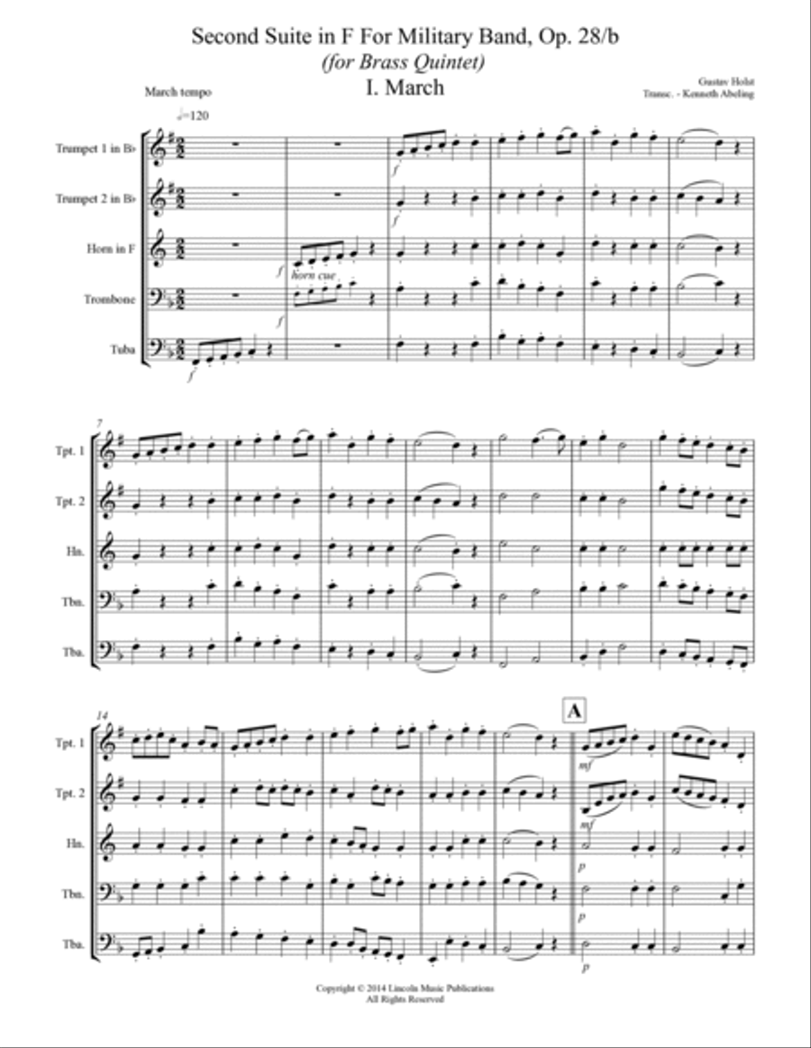 Holst - Second Suite for Military Band in F (for Brass Quintet) Brass Quintet scores gallery preview page 2
